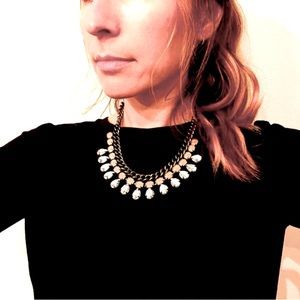 Loft- Statement necklace, copper color chain, taupe and crystal